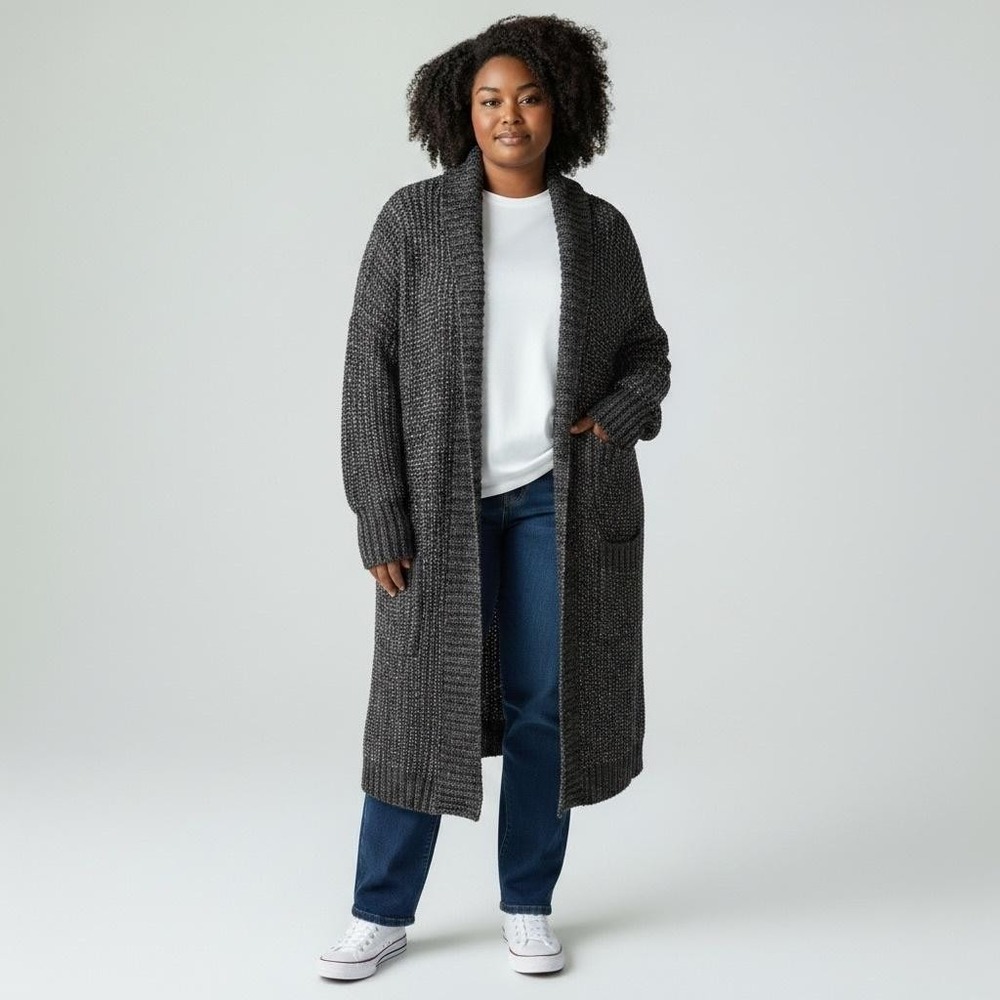 Torrid Cardigan Sweater Womens 3 Gray Chunky Knit Long Duster Open Front Pockets